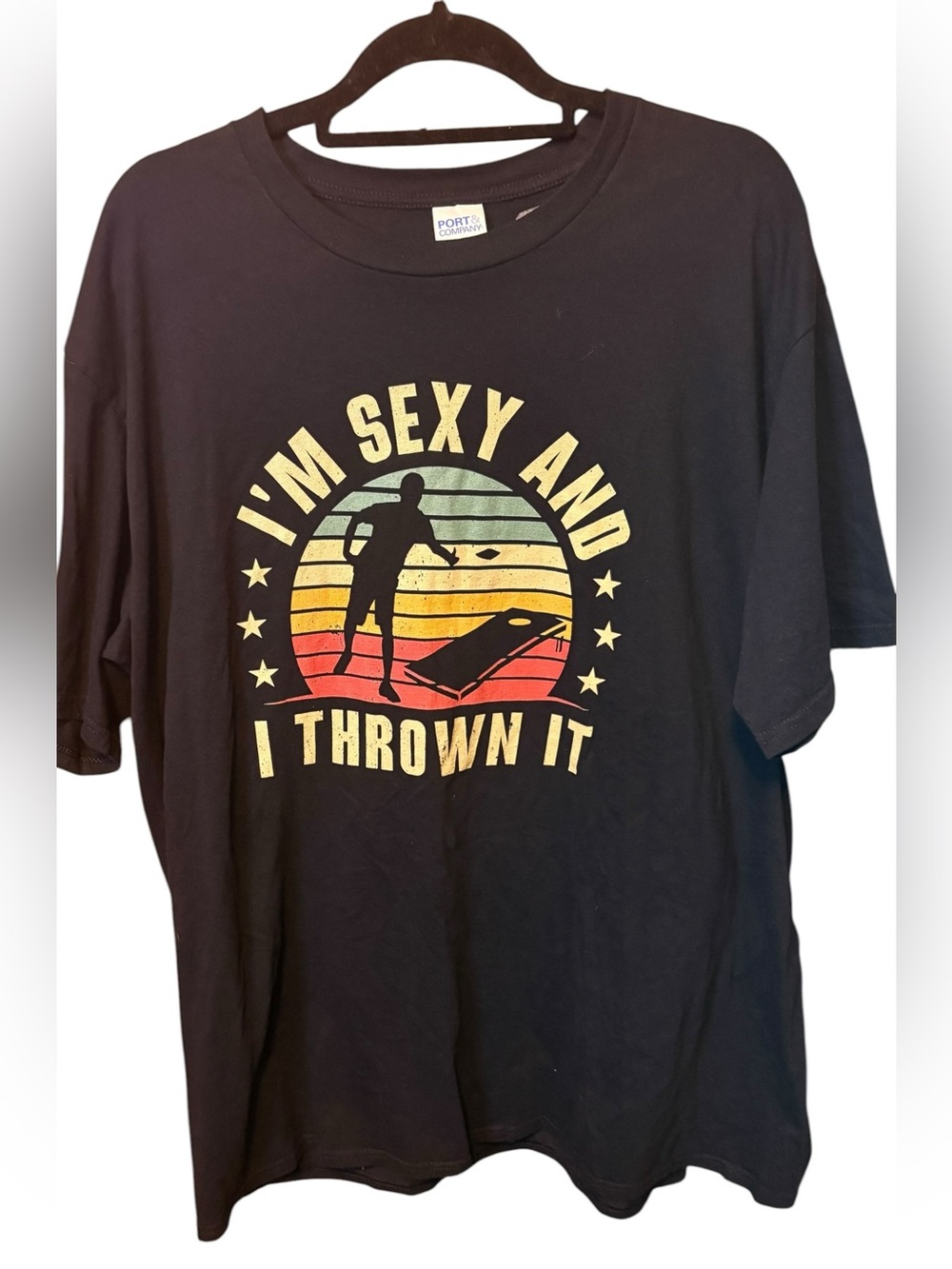 Port and Company I’m Sexy And I Throw It Funny Graphic Cornhole Tee Retro 3XL